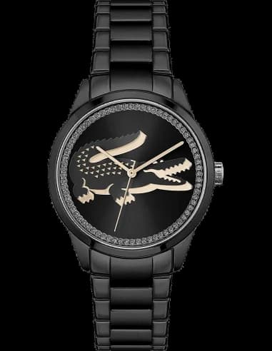 Montre Femme Lacoste Ladycroc 2001192 bracelet acier noir cadran incrusté de strass