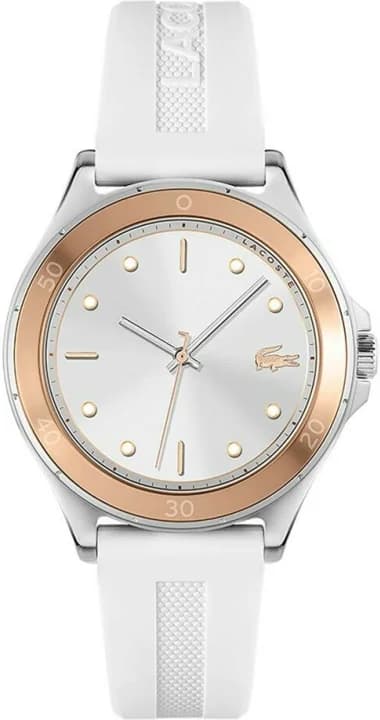 Lacoste 2001225 montre femme, au cadran argent et bracelet silicone blanc