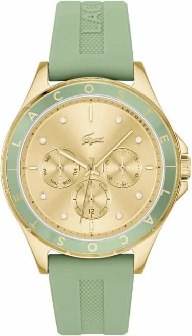 Lacoste 2001298 montre femme, cadran or avec détails multifonctions bracelet silicone vert