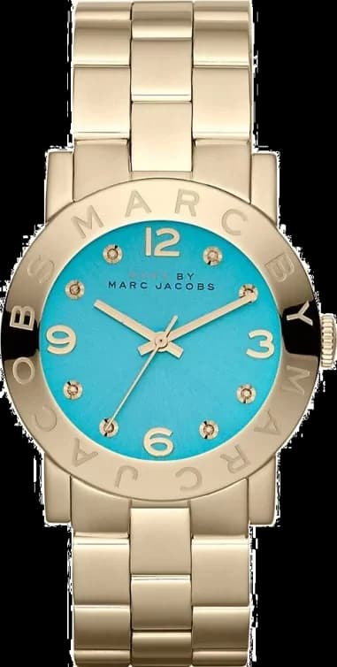 Montre Femme Marc Jacobs Amy MBM3220 cadran turquoise bracelet acier doré jaune