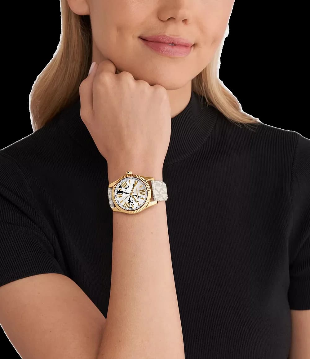 Michael Kors Lexington MK4746 White Leather Strap Watch with Signature MK Logo vue 4