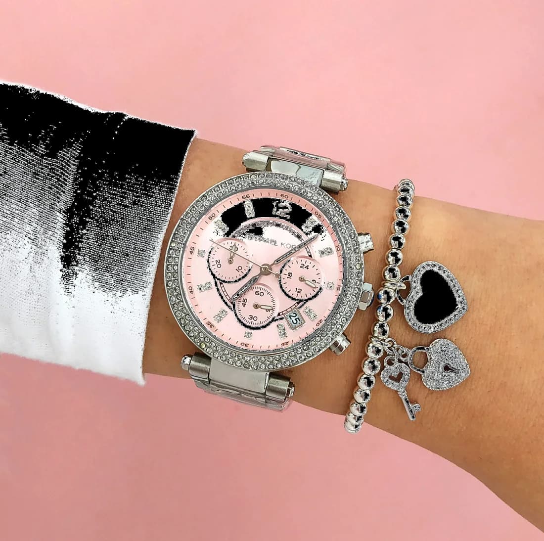 Michael Kors Parker MK6105, montre femme acier rose, élégance sport au poignet vue 6