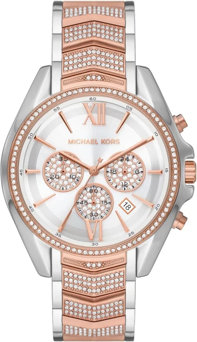 Michael Kors MK7225 montre femme, acier bicolore, cadran argent, détails cristaux