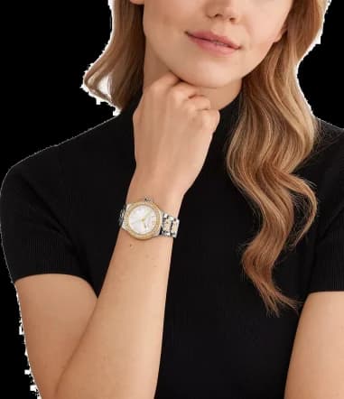 Montre femme Michael Kors Lennox MK7338 bracelet bicolore gravé MK vue 5