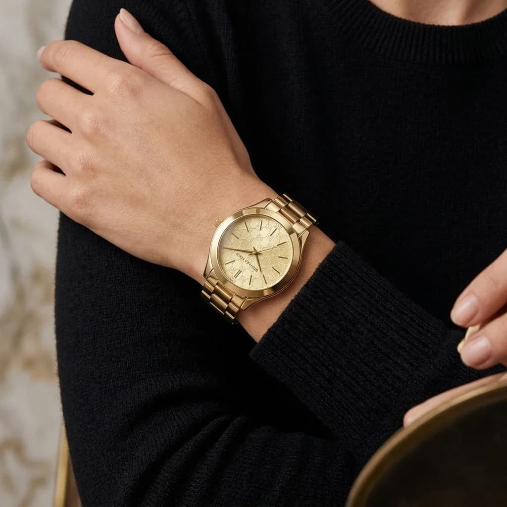 Michael Kors MK3335 Gold Stainless Steel Oversized Dial Watch vue 4