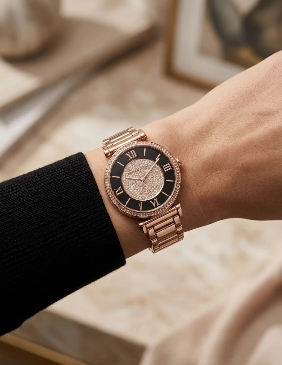 Michael Kors MK3339 Rose Gold and Crystal Black Dial Watch vue 5