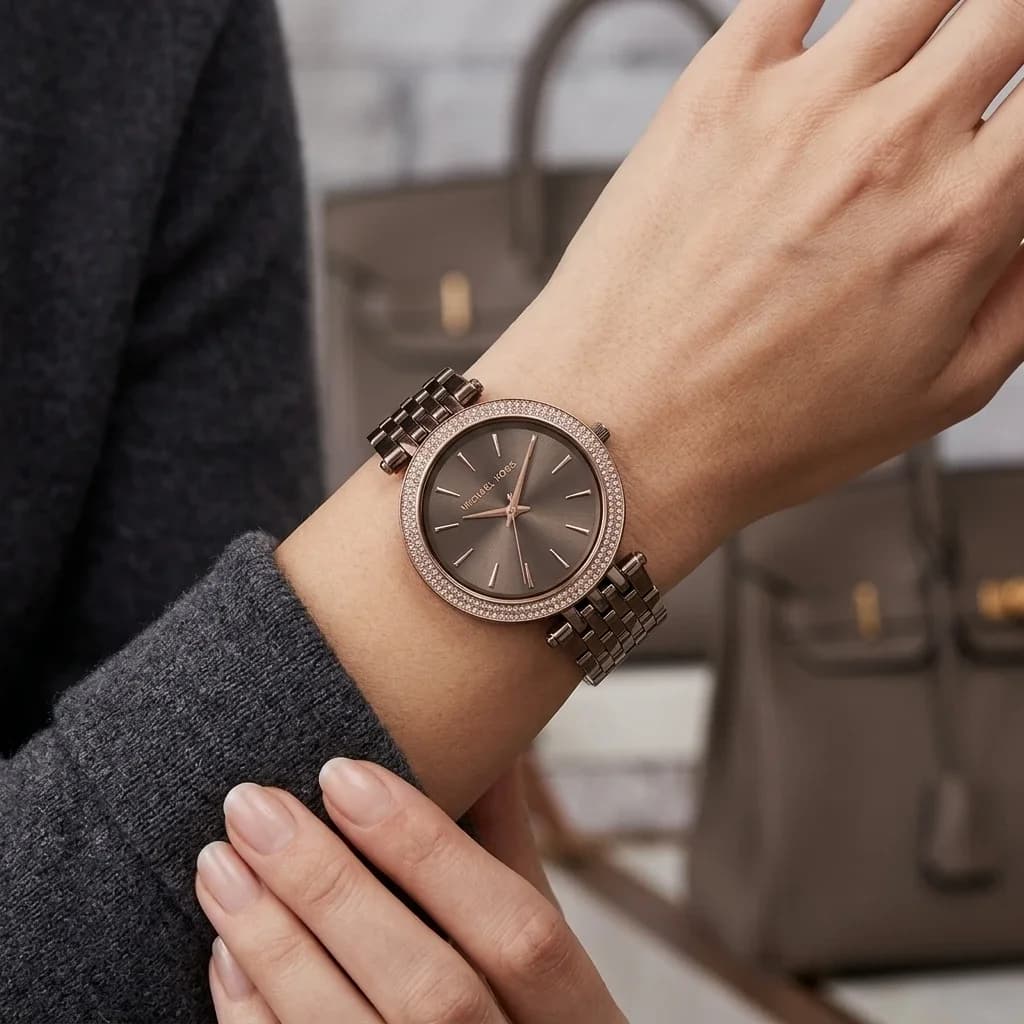Michael Kors MK3416 Brown Steel Watch with Crystal-Set Bezel vue 5