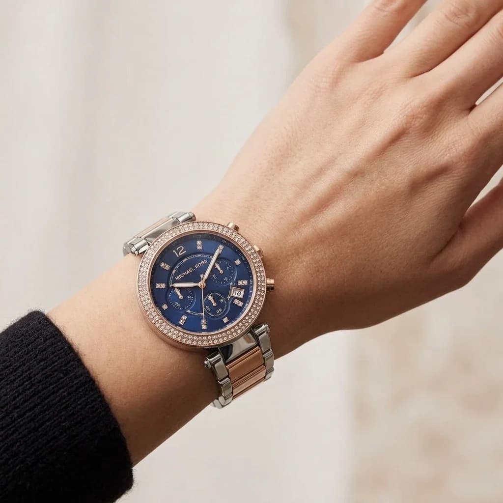 Michael Kors MK6141 Blue Dial and Rose Gold Two-Tone Bracelet Watch vue 5
