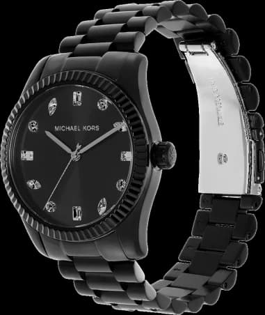 Gros plan sur le cadran noir de la Michael Kors MK7442