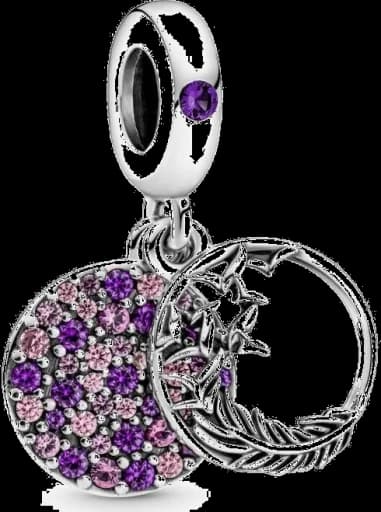 Pandora Charm silver Double Pendant Feather Pavé