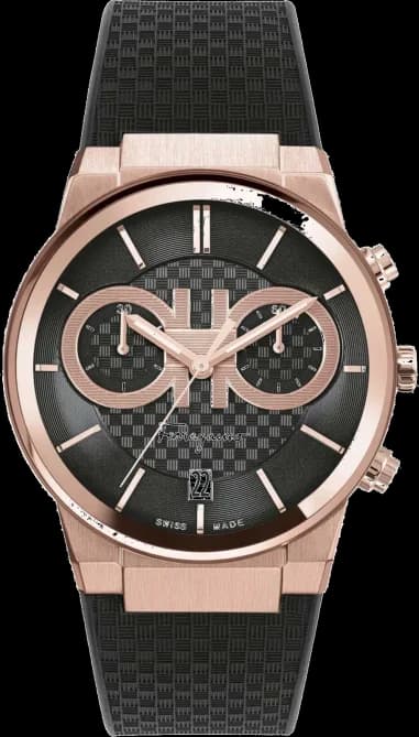 Montre Salvatore Ferragamo SFME00721 Chronographe Acier Or Rose et Silicone Noir
