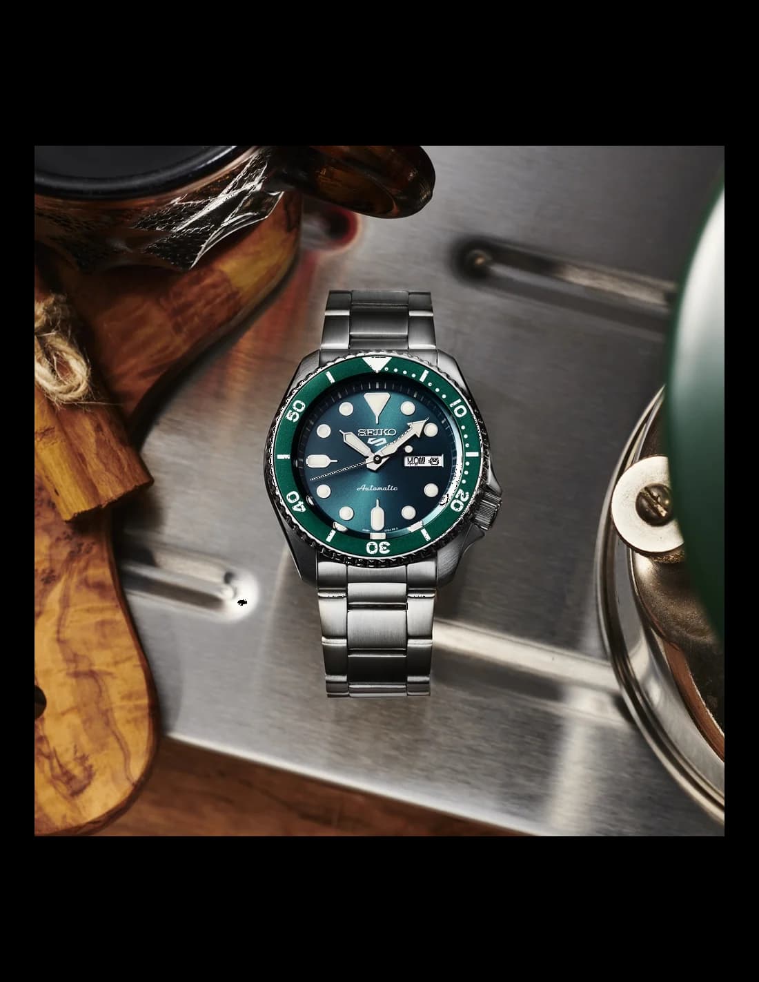 Seiko SRPD61K1 Automatic Stainless Steel Green Dial Watch vue 6