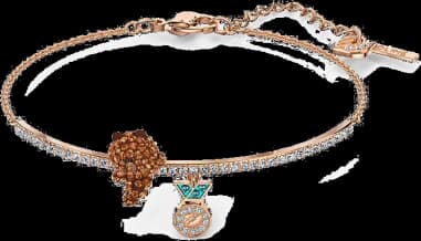 Swarovski 5520940 montre femme, ourson line friends plaqué or rose cristaux blancs et marrons