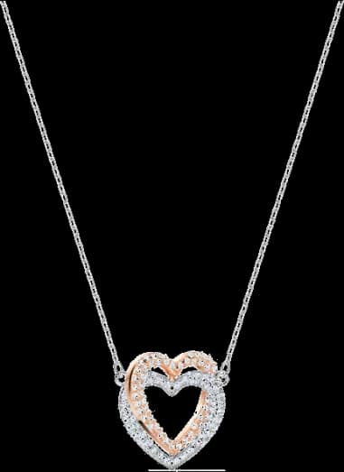 Swarovski 5518868 montre femme, collier double cœur avec cristaux blancs, maille fine
