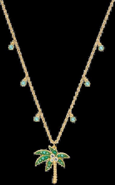 Swarovski 5375301 montre femme, collier Lime Palm plaqué or cristaux verts