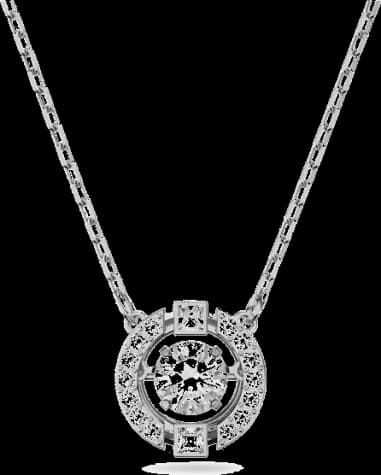 Swarovski 5286137 montre femme, collier à pendentif rond scintillant en métal rhodié cristaux blancs