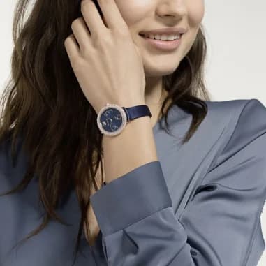 Montre Swarovski 5484061 Bracelet en Cuir Satiné Bleu Nuit et Cristaux vue 5