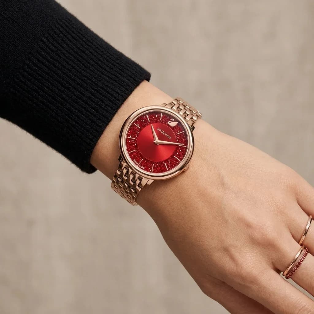 Swarovski 5547608 Crystalline Red Dial Rose Gold Stainless Steel Watch vue 5