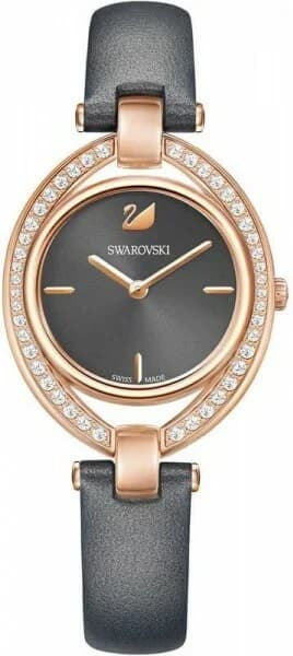 Swarovski 5376842 montre femme, cadran noir, bracelet cuir