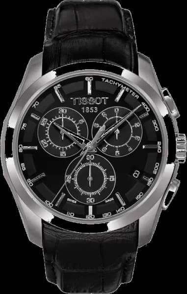 Tissot T035.617.16.051.00 montre homme, cadran noir sobre et bracelet cuir noir élégant