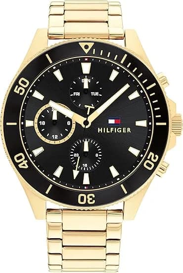 Tommy Hilfiger Larson 1791919, montre homme sport noir, boîtier 46 mm acier doré