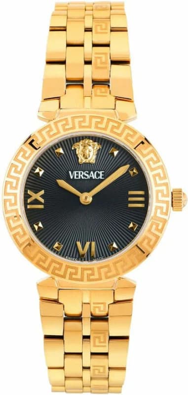 Versace VEOCA0524 montre femme, cadran noir, bracelet acier doré