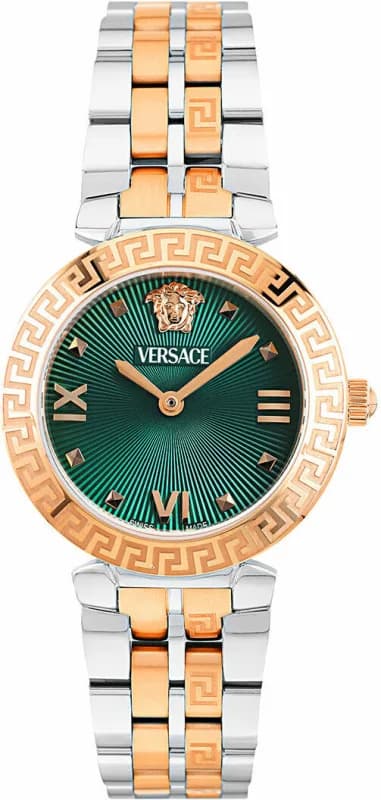 Versace VEOCA0224 montre femme, cadran vert soleil, bracelet acier bicolore