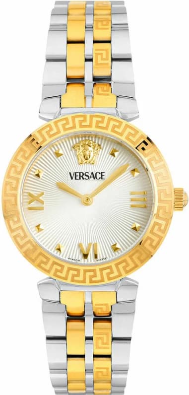 Versace VEOCA0324 montre femme, Blanc cadran, bracelet acier bicolore, style Versace