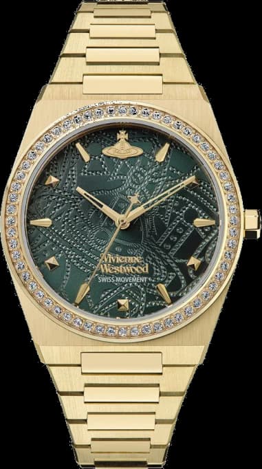 Vivienne Westwood VV244GDGR montre femme, au cadran vert et bracelet doré