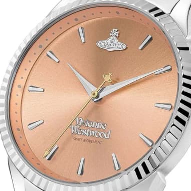 Gros plan sur le cadran orange de la Vivienne Westwood VV240PHSL