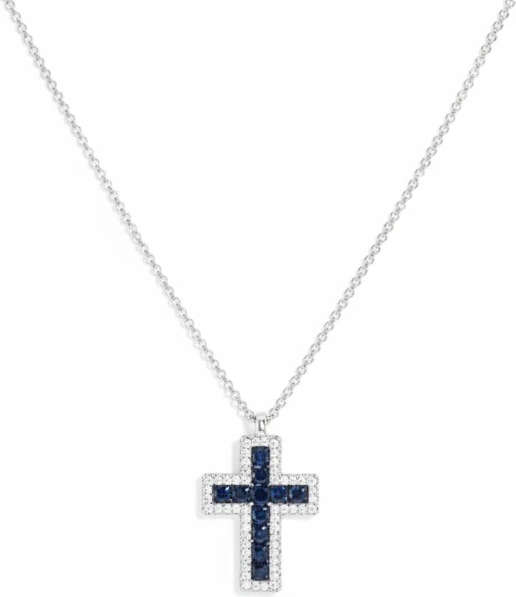 APM Monaco AC7123XGR montre unisexe, collier croix pavé bleu en argent 925 réglable