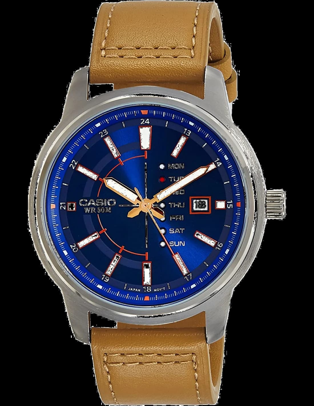Casio MTP-E128L-2A2V montre homme, cadran bleu, bracelet cuir brun