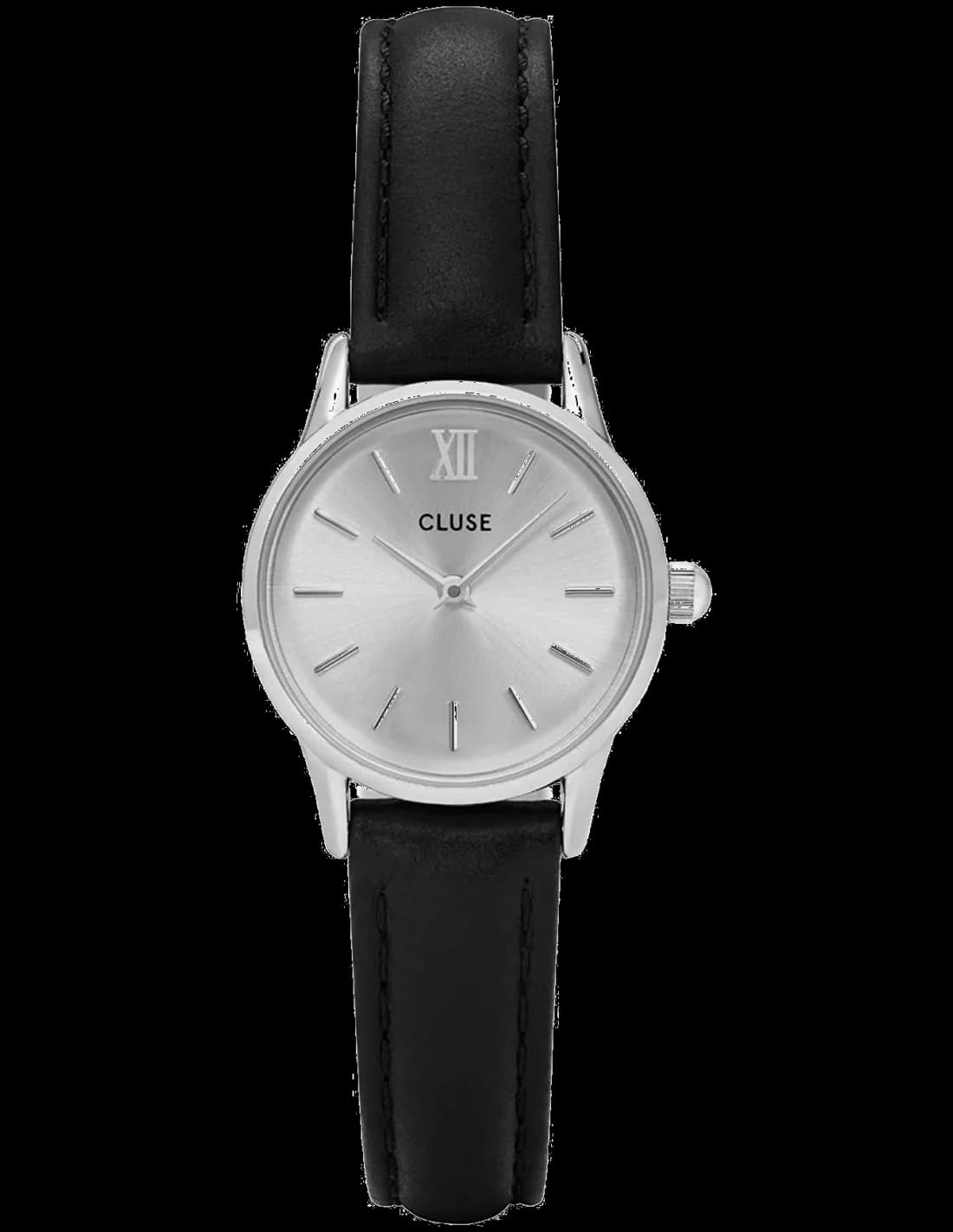 Cluse CL50014 montre femme, cadran argent, bracelet cuir noir