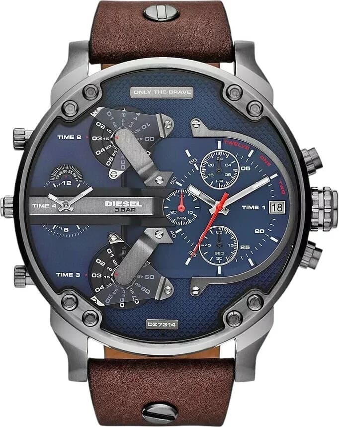 Diesel DZ7314 montre homme, au cadran bleu et bracelet cuir marron
