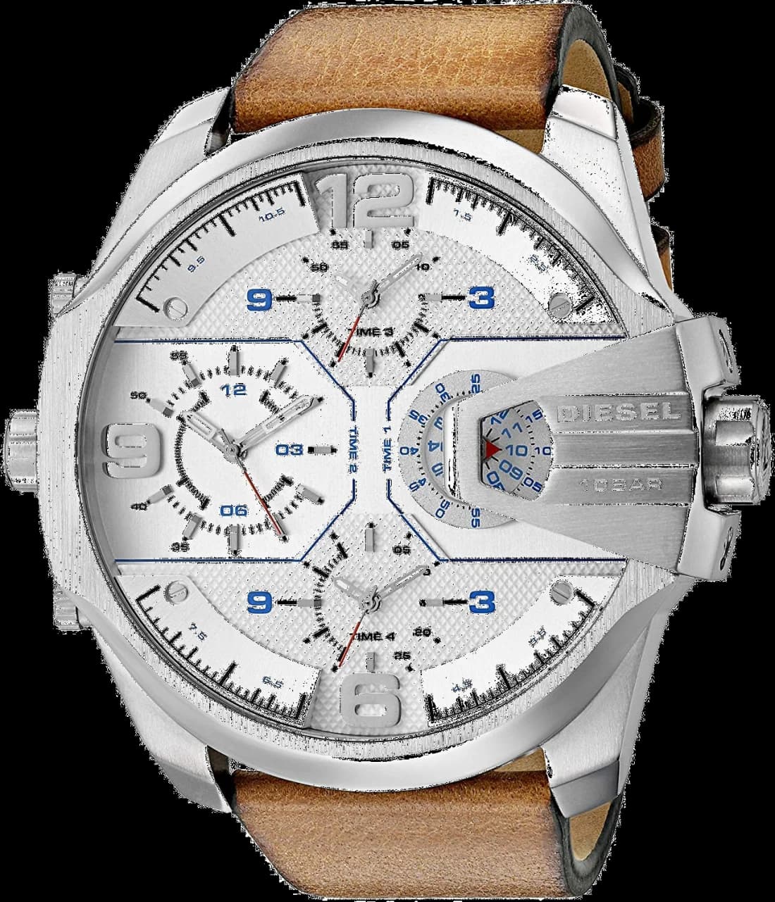 Diesel DZ7374 montre homme, cadran blanc, bracelet cuir marron texturé