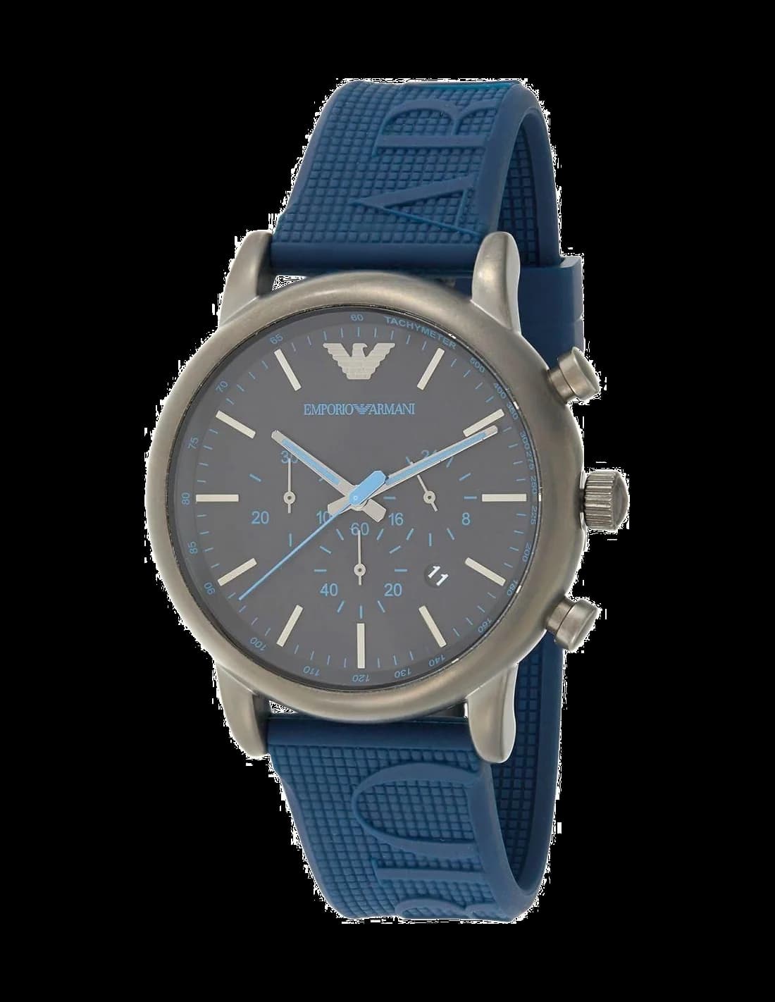 Emporio Armani AR11023 montre homme, cadran noir, bracelet silicone bleu