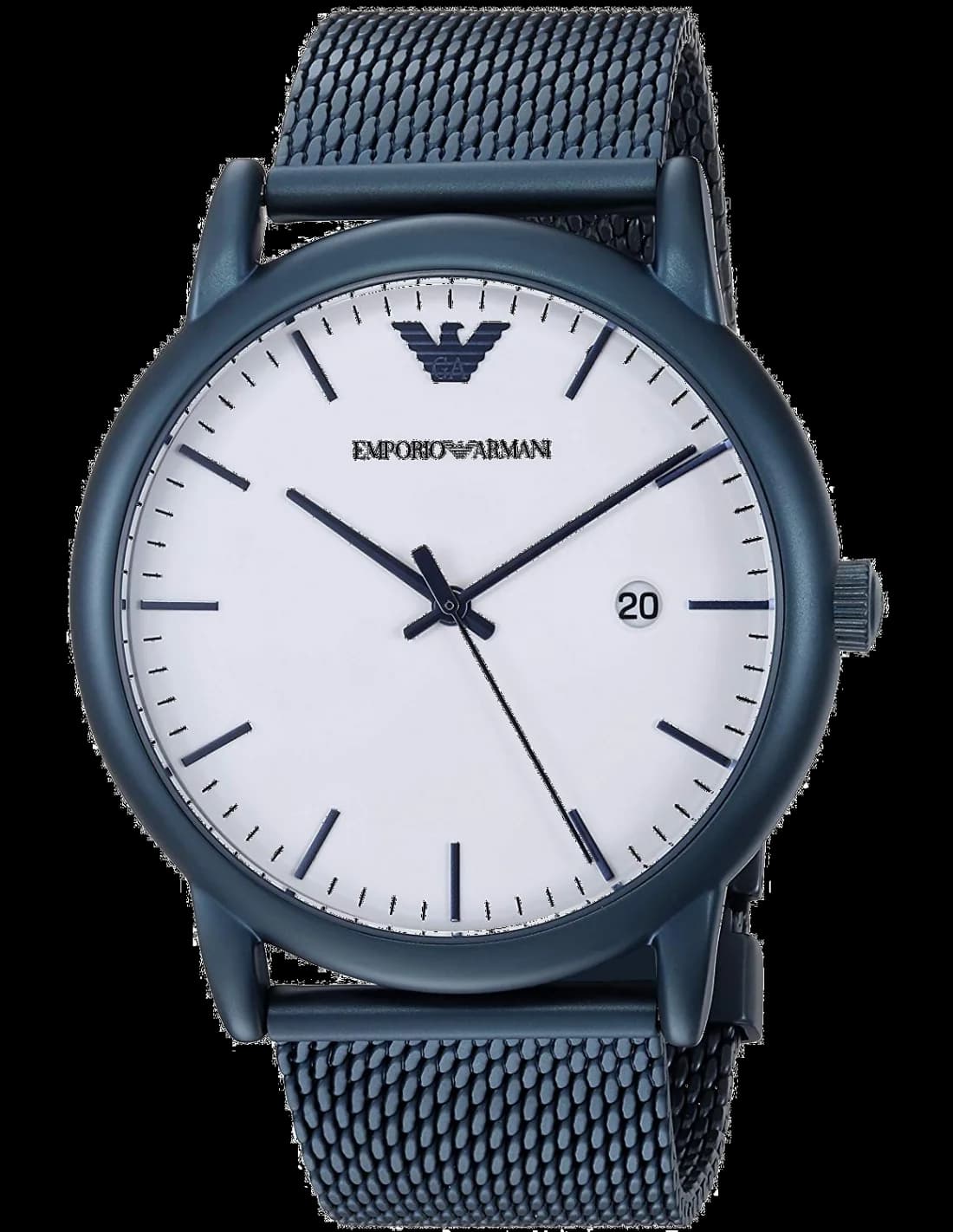 Emporio Armani AR11025 montre homme, au cadran blanc sur bracelet acier Luigi bleu