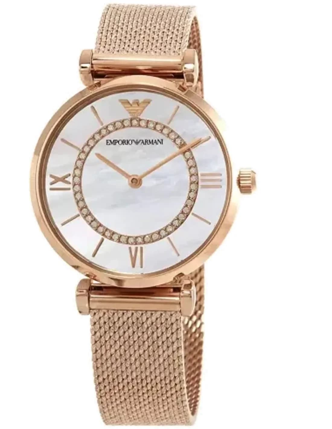 Montre Emporio Armani AR11320 Gianni T-Bar Bracelet maille milanaise or rose