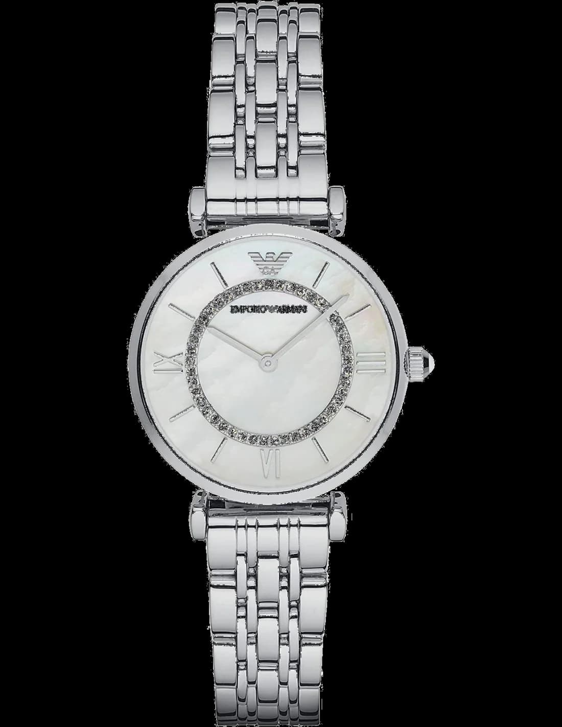 Emporio Armani AR1908 montre femme, cadran nacre sur bracelet acier argenté
