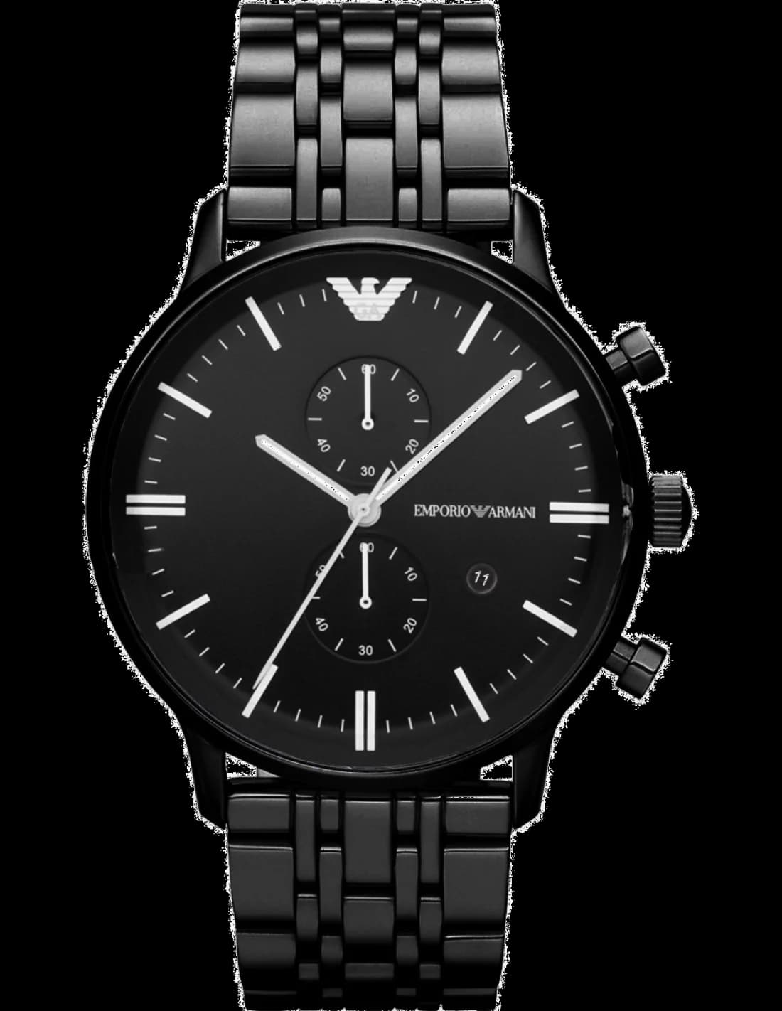 Emporio Armani AR1934 montre homme, chronographe cadran noir, bracelet acier noir