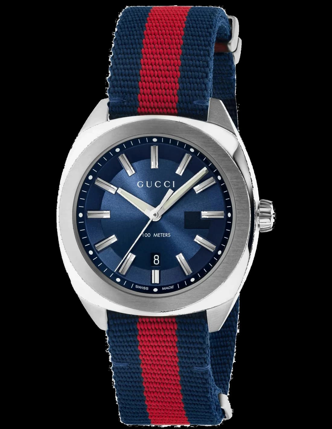 Gucci YA142304 montre homme, cadran bleu, bracelet nylon bleu-rouge