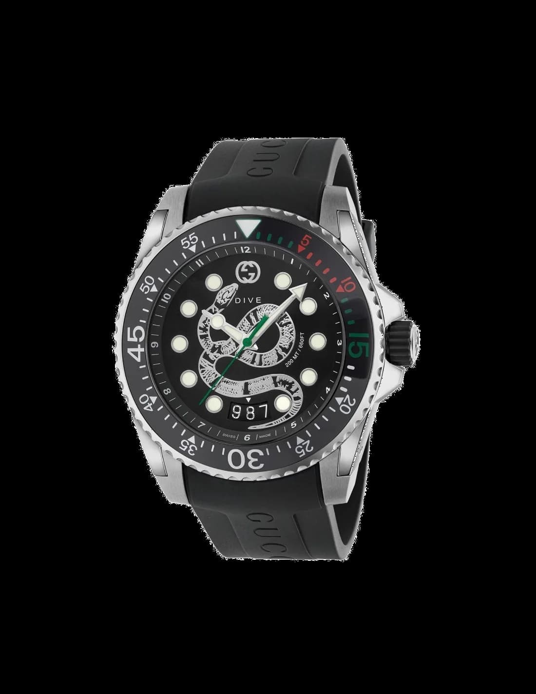 Gucci YA136217 montre homme, cadran noir, bracelet caoutchouc noir