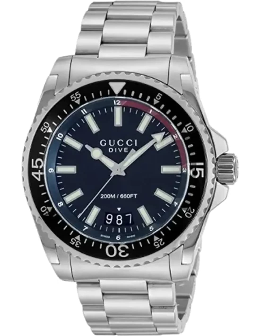 Gucci YA136212 montre homme, cadran noir, bracelet acier inoxydable