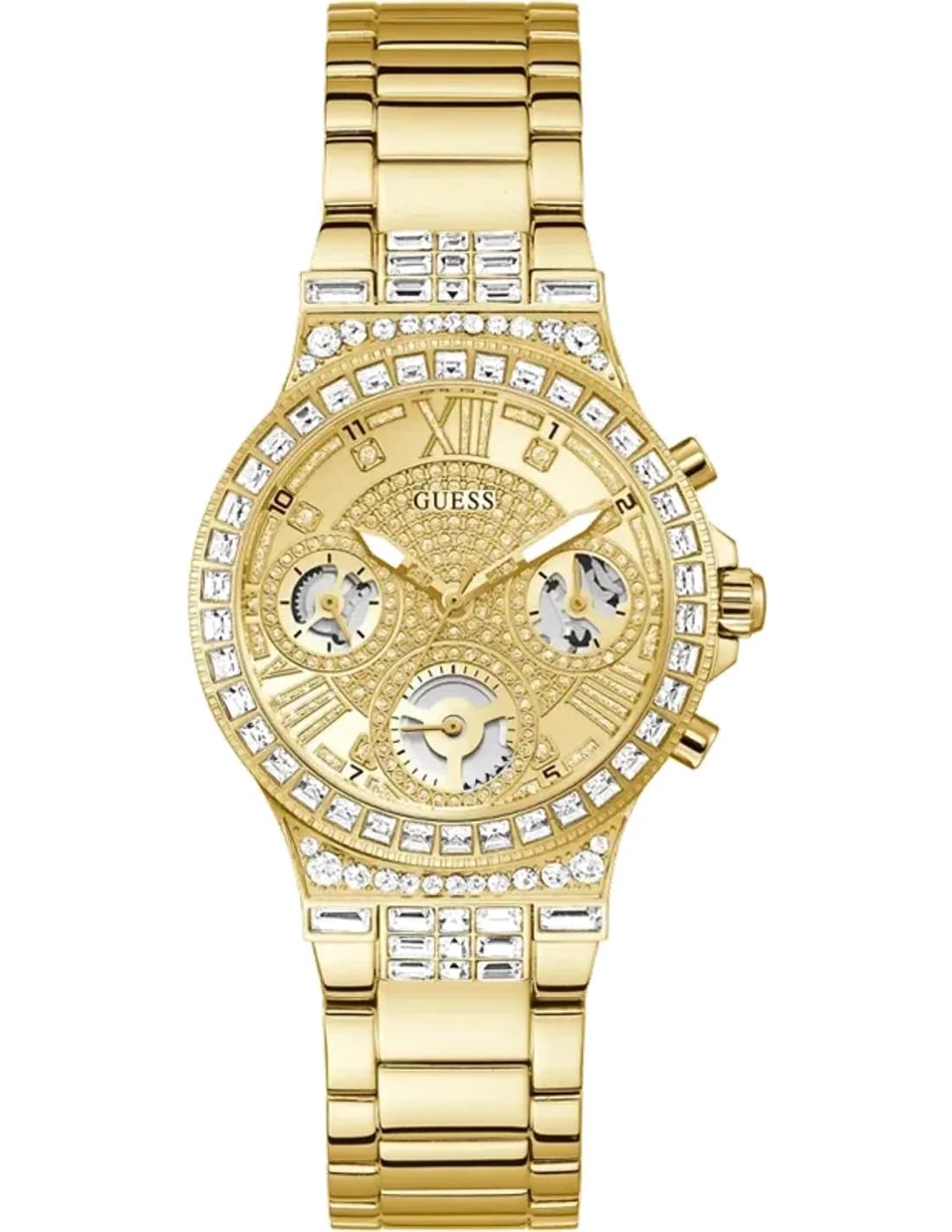 Guess Moonlight GW0320L2 women's watch, gold-tone stainless steel bracelet, crystal-embellished case