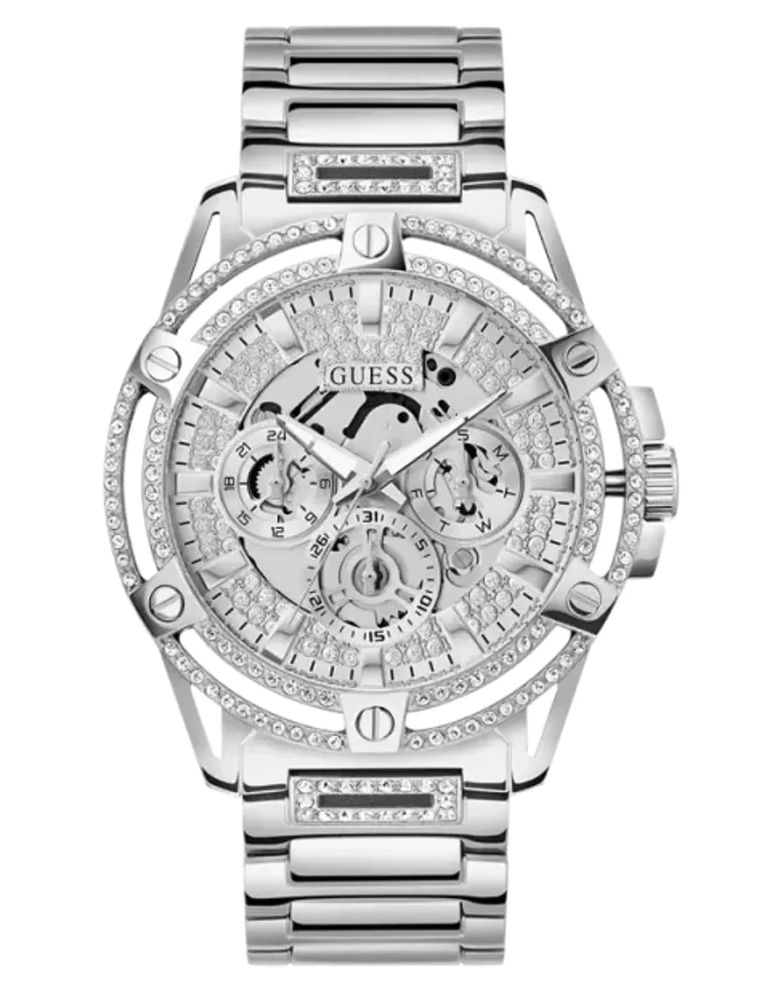 Guess GW0497G1 montre homme, bracelet acier argent boitier strass