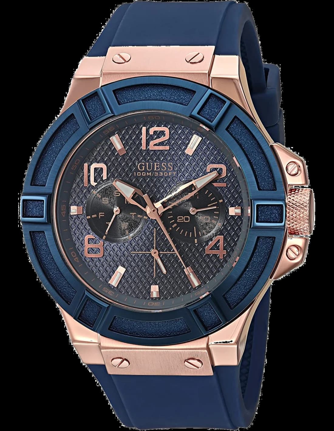 Guess W0247G3 montre homme, cadran bleu et bracelet silicone bleu