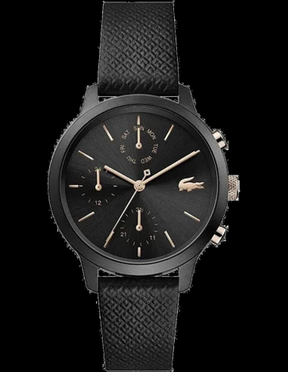 Lacoste 2001153 montre femme, cadran noir, bracelet cuir noir