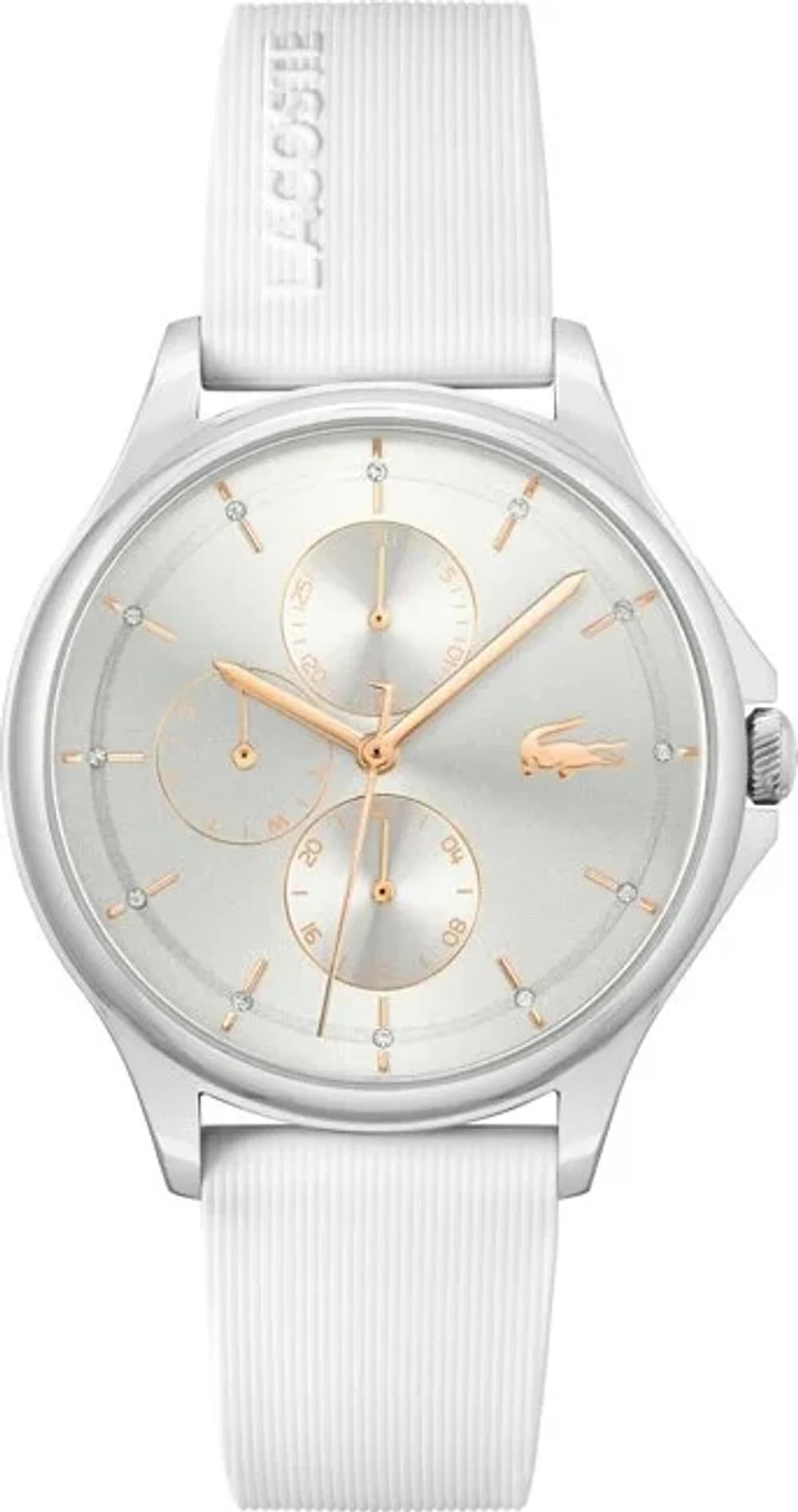 Lacoste 2001235 montre femme, cadran argenté et bracelet silicone blanc