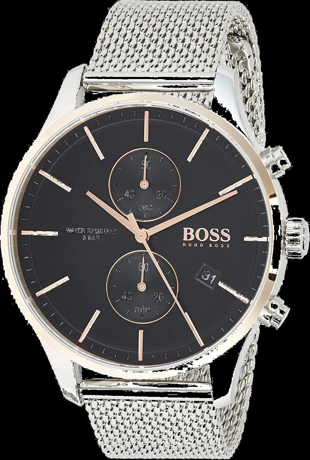 Hugo Boss 1513805 montre homme, noir au bracelet acier maille milanaise