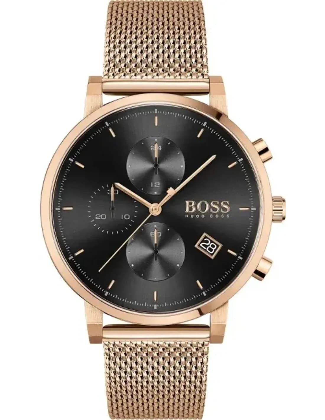 Hugo Boss Integrity 1513806 Men's Watch, Milanese bracelet maille milanaise, Rose Gold, Black Dial